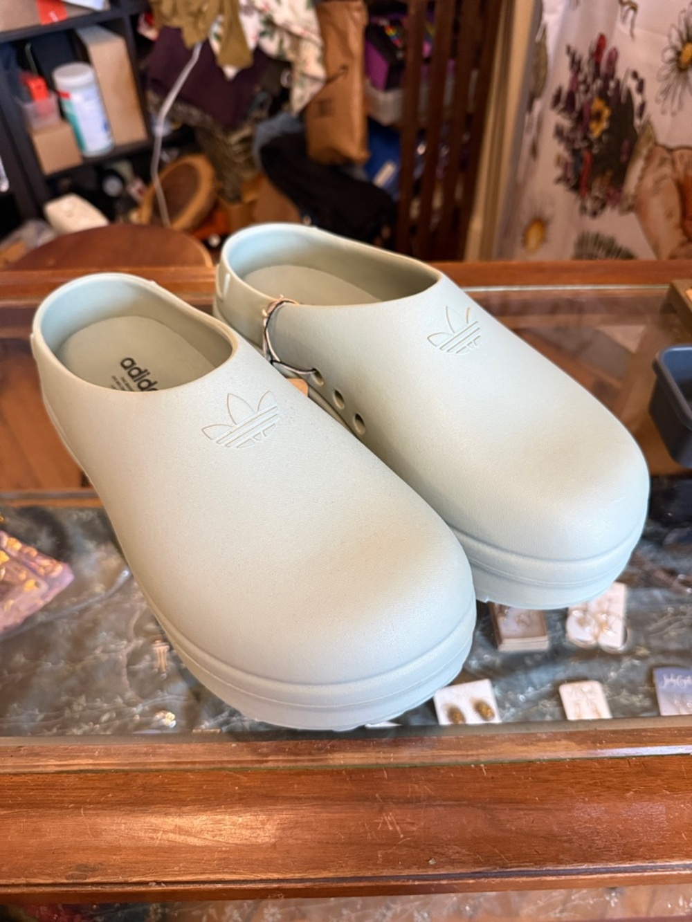 adidas Mint Green Slip-On Clog Mules